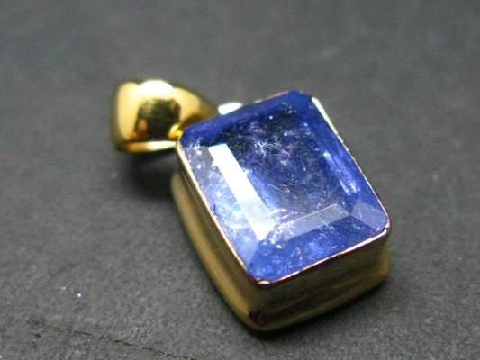 Natural Faceted Tanzanite Gold Plated Sterling Silver Pendant from Tanzania - 0.8"