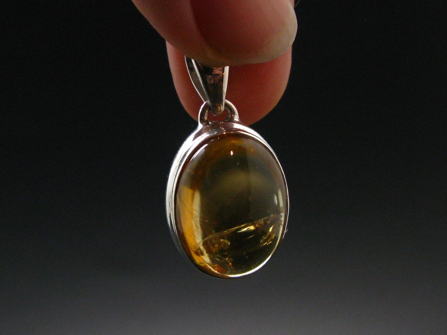 Yellow Citrine Gem Oval Sterling Silver Pendant From Brazil - 1.1" - 6.22 Grams