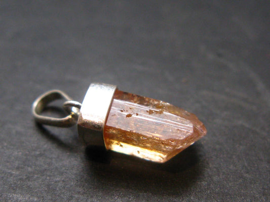 Natural Gemmy Imperial Topaz Crystal Pendant In Sterling Silver From Zambia - 0.8" - 1.34 Grams