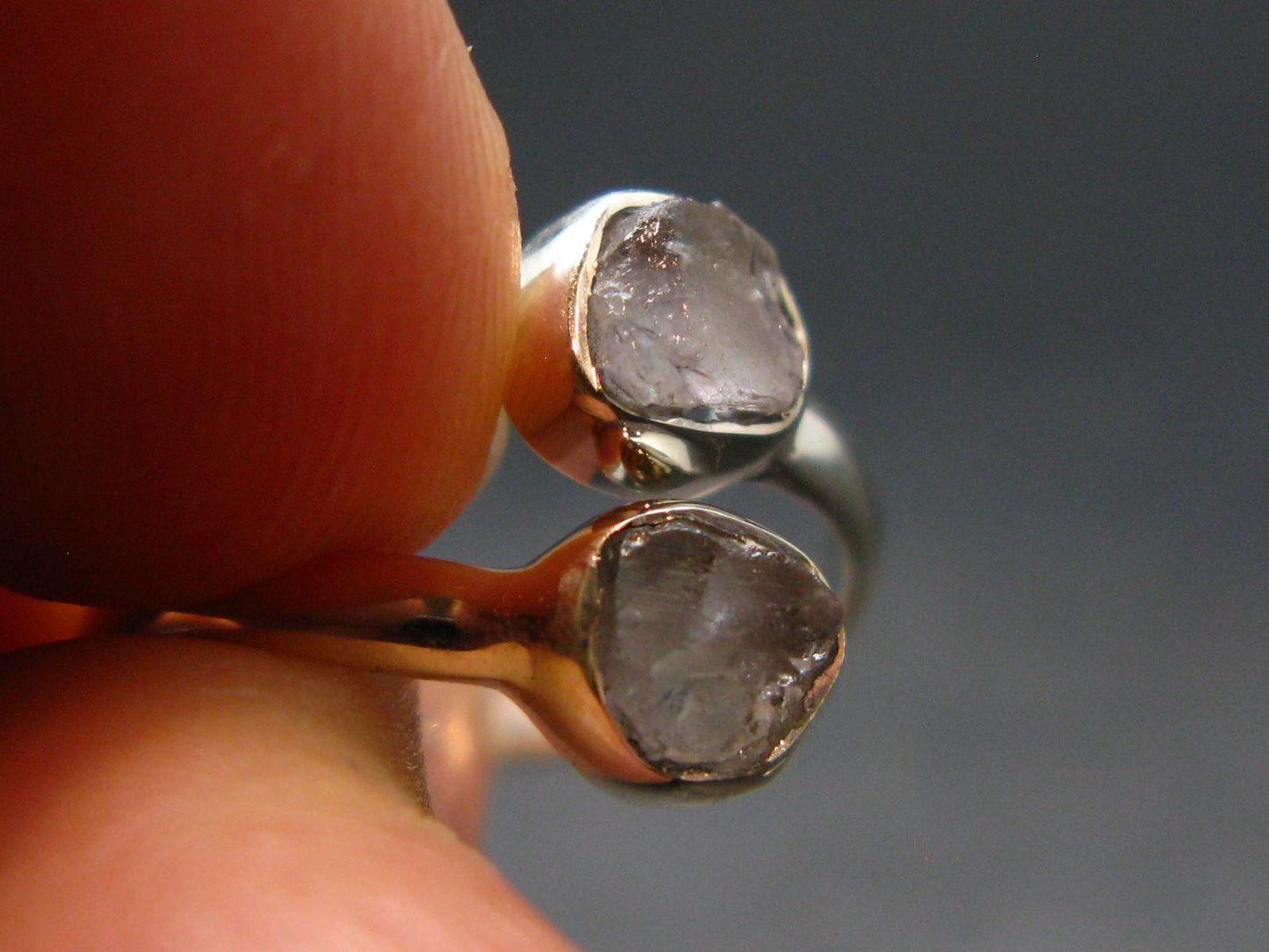 Gray Herderite Silver Ring from Africa - Size 7 - 1.94 Grams