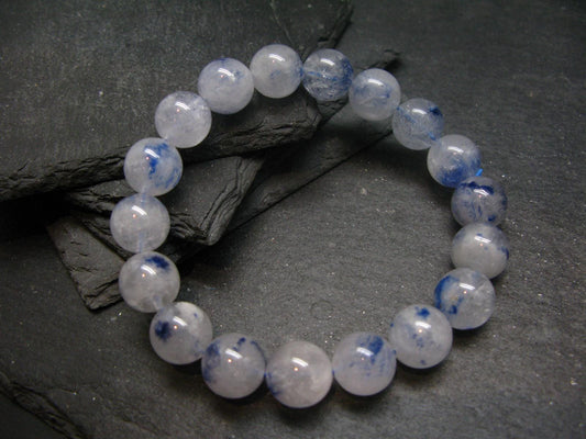 Dumortierite In Quartz Genuine Bracelet ~ 7.5 Inches ~ 12mm Round Beads
