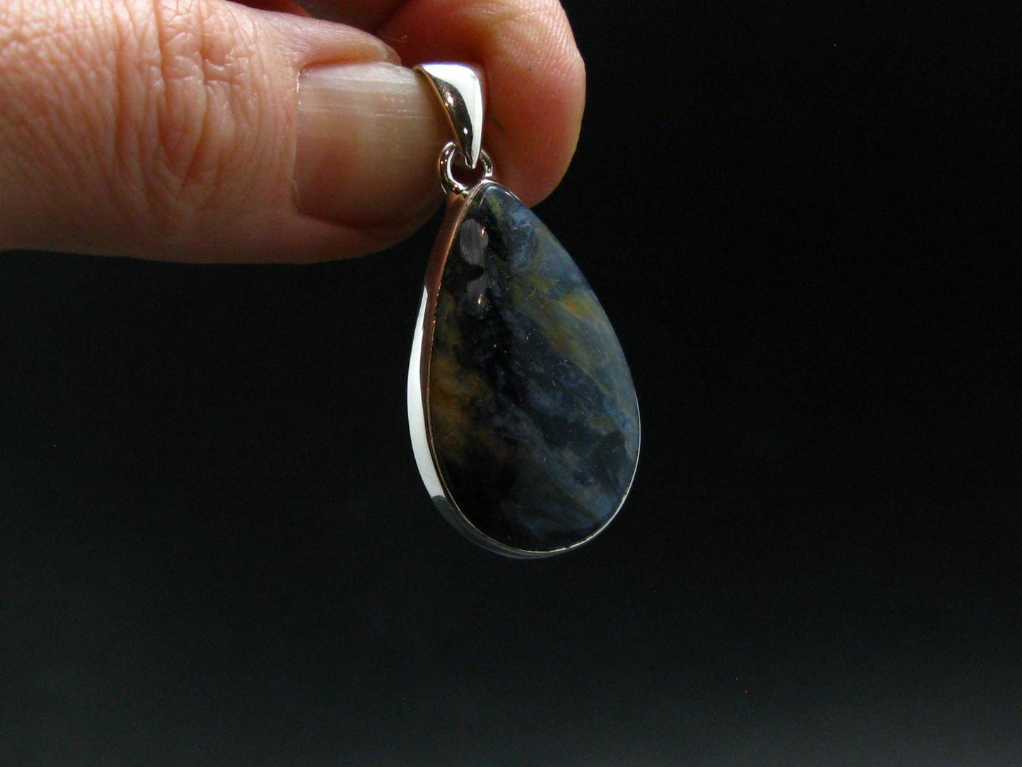 Natural Pietersite Polished Silver Plated Pendant from Namibia - 1.5" - 4.7 Grams