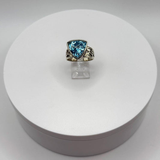 Swiss Blue Trillion-Cut Statement Ring in Sterling Silver - Size 8.5