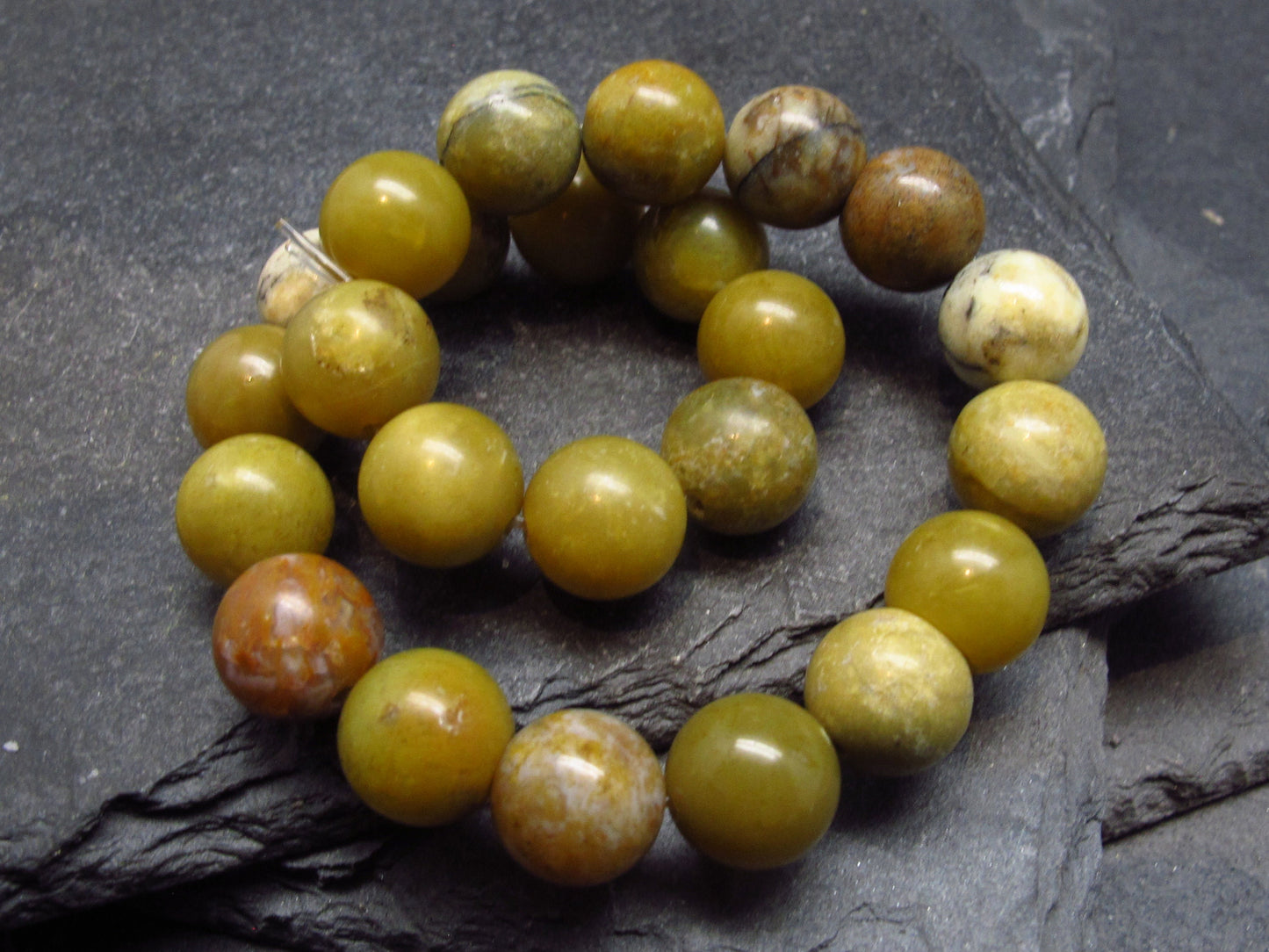 Olive Opal Genuine Bracelet ~ 7 Inches ~ 8mm Round Beads