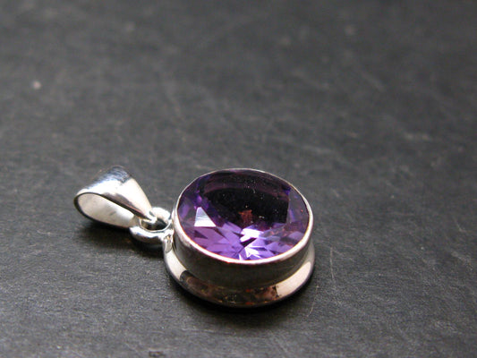 Large Genuine Rich Purple Amethyst Sterling Silver Pendant From Brazil - 0.9" - 3.84 Grams