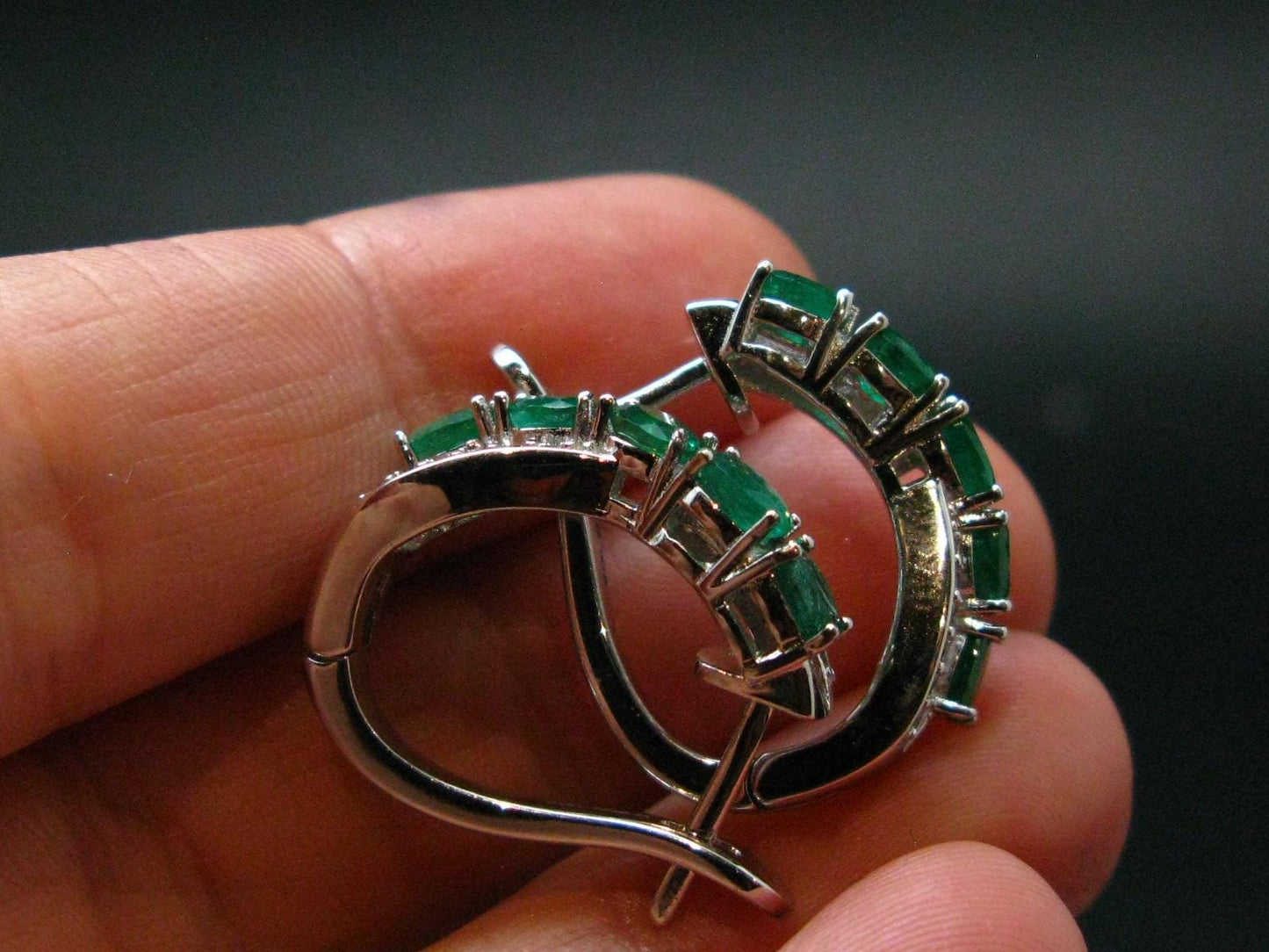 Gem Emerald Faceted Silver Earrings From Colombia - 5.95 Grams Total
