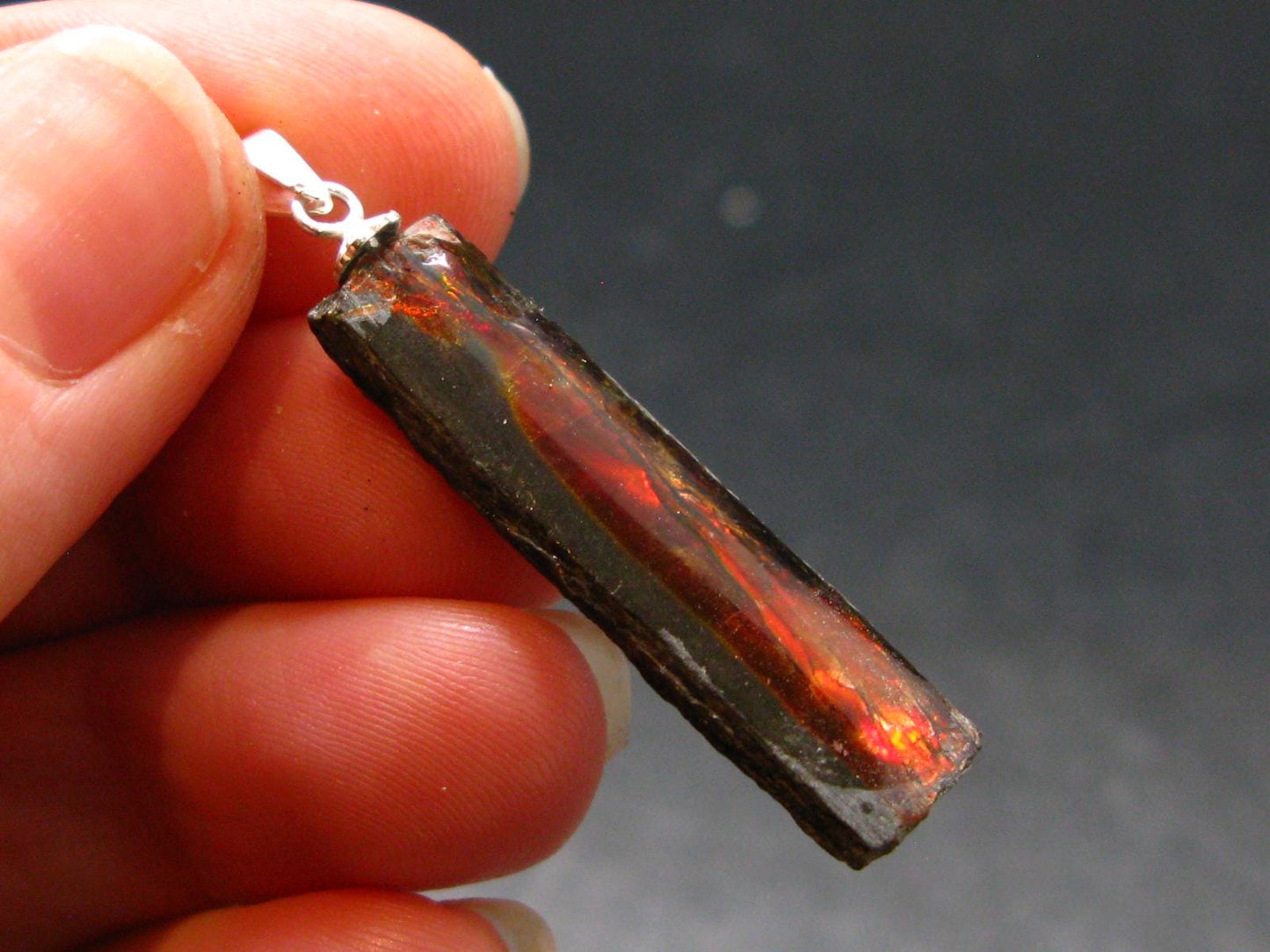 Ammolite Amolite Silver Pendant From Alberta Canada - 1.6" - 1.73 Grams