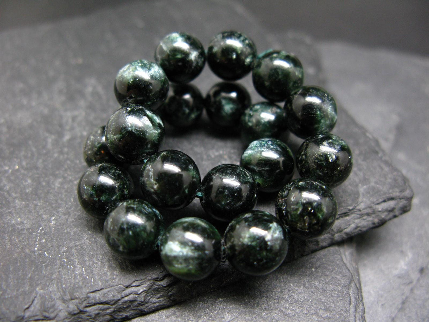 Seraphinite Clinochlore Genuine Bracelet ~ 7 Inches ~ 9mm Round Beads