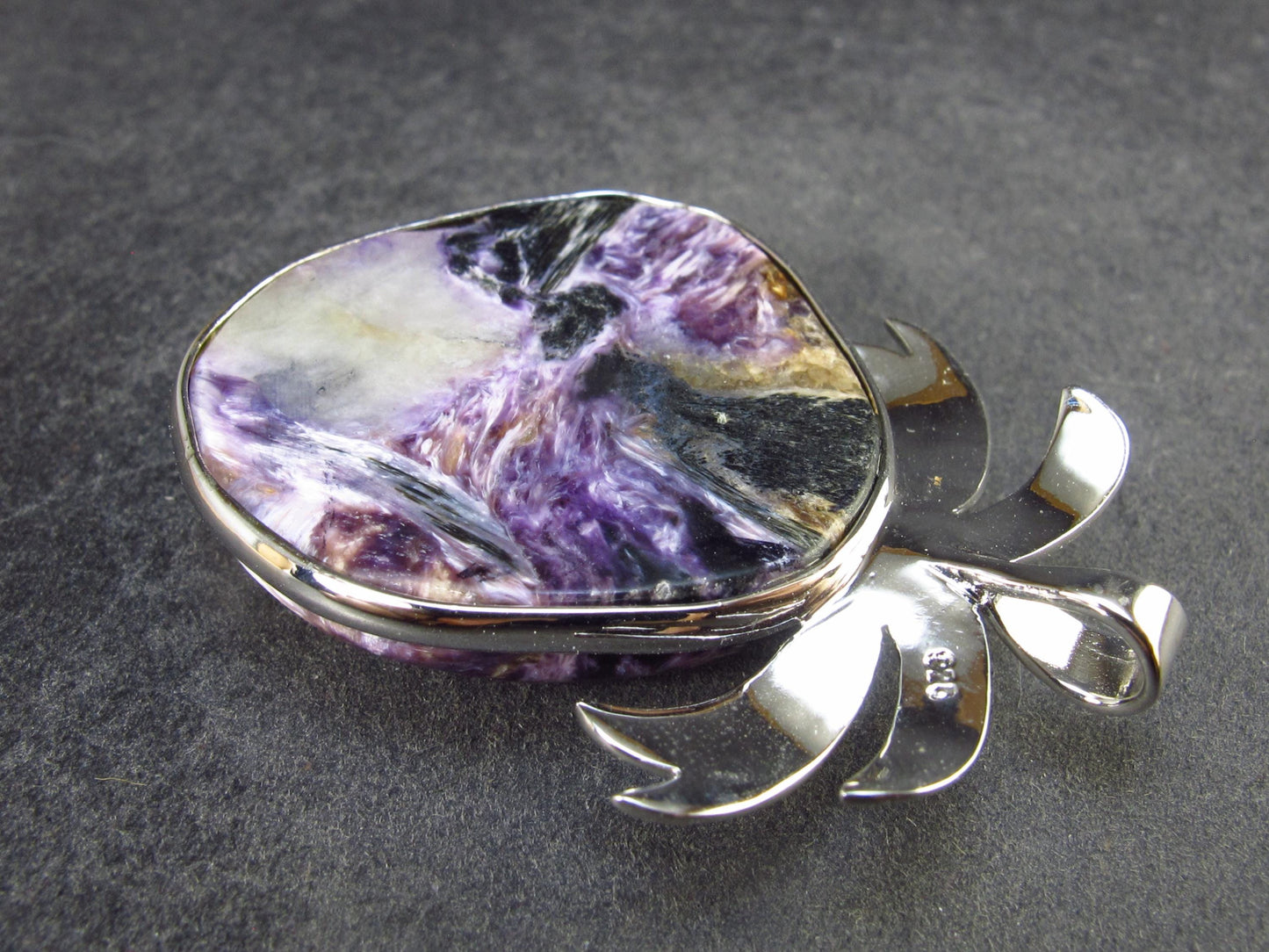 Rare High-Quality Charoite Pendant in SS From Russia - 1.7" - 17.2 Grams
