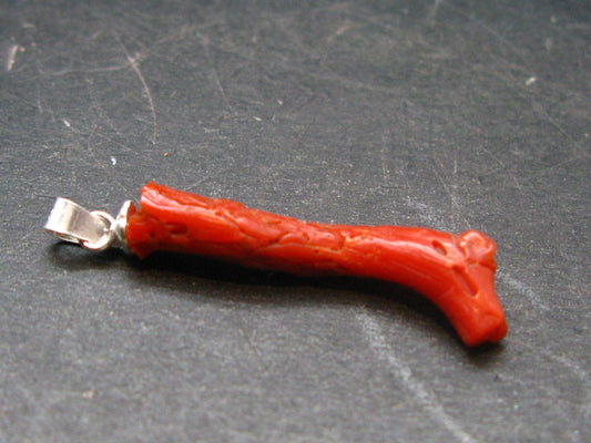 Rare Natural Red Coral Silver Pendant From Italy - 1.3" - 1.04 Grams