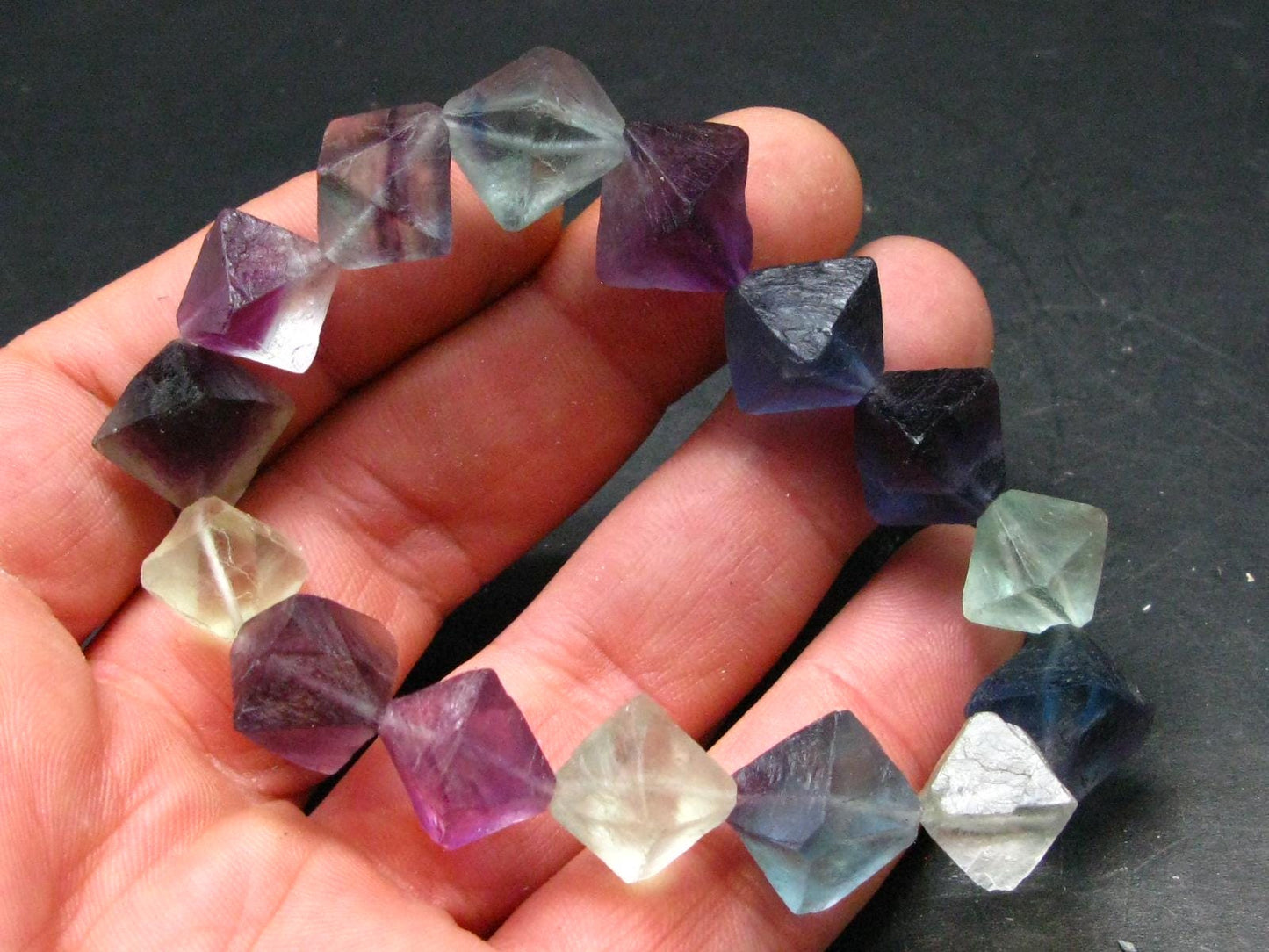 Fluorite Genuine Bracelet ~ 7.5 Inches ~ 15mm Crystal Beads