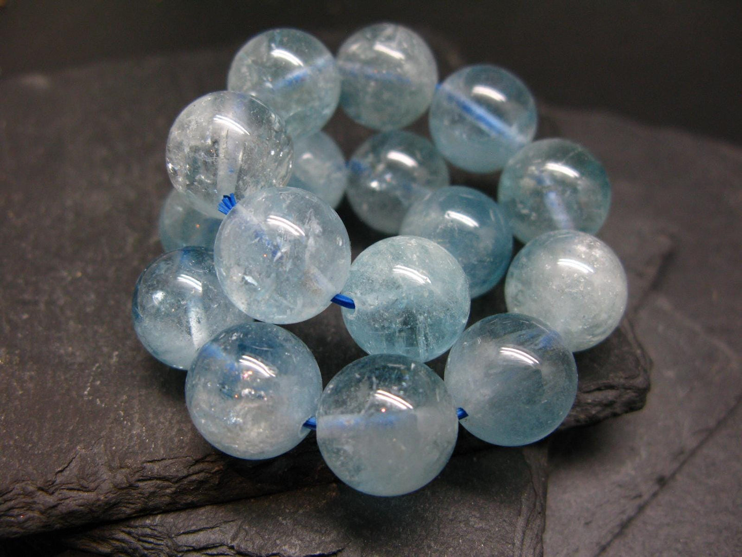 Blue Topaz Genuine Bracelet ~ 7.5 Inches ~ 14mm Round Beads
