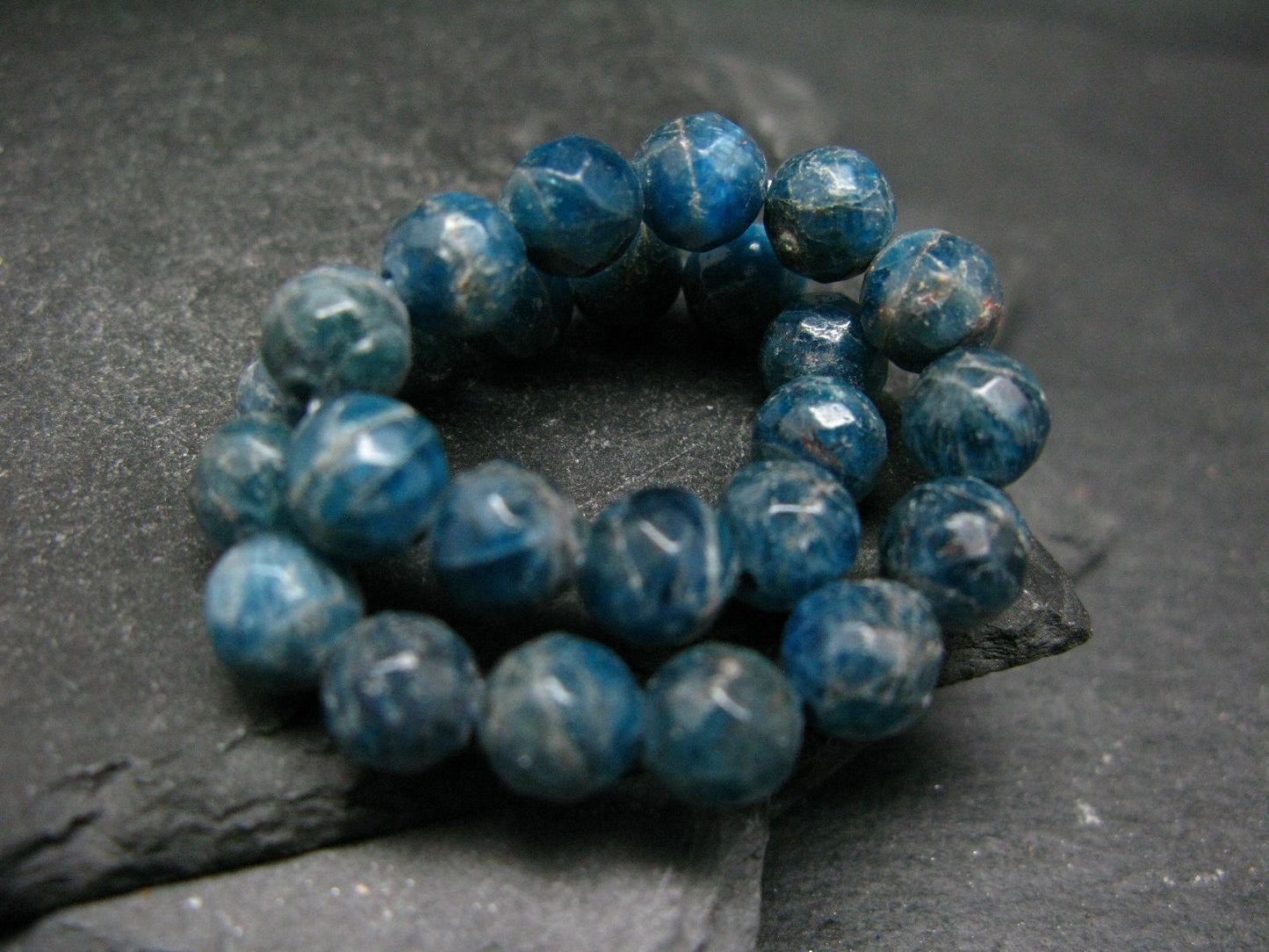 Neon Blue Apatite Genuine Bracelet ~ 7 Inches ~ 8mm Round Facetted Beads