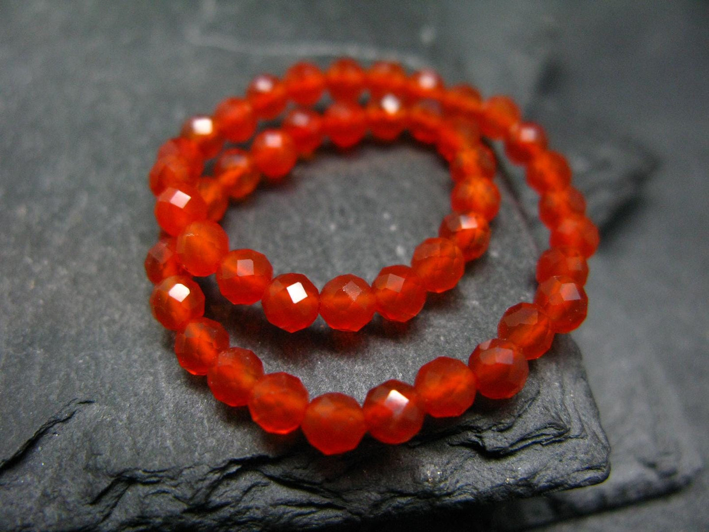 Carnelian Genuine Bracelet ~ 7 Inches ~ 4mm Facetted Beads