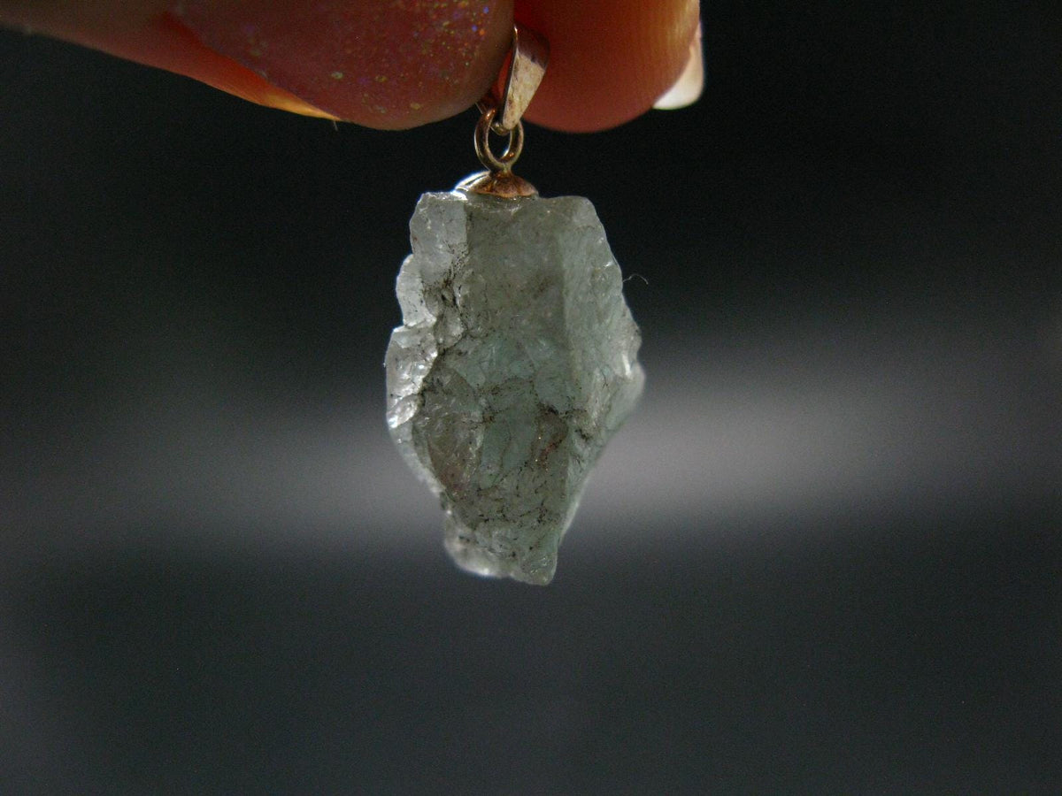 Extremely Rare Raw Gem Green Kornerupine Silver Pendant Crystal From Tanzania - 3.0 Grams - 1.0"