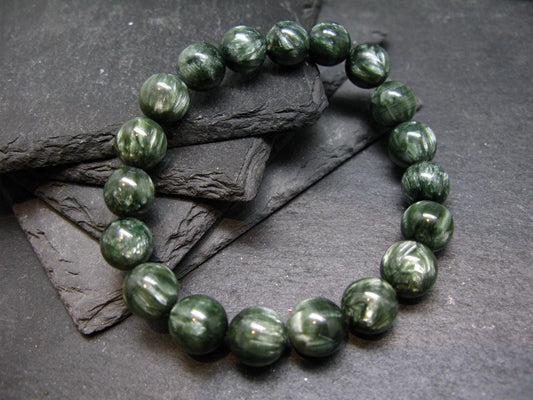 AAA Grade Seraphinite Clinochlore Genuine Bracelet ~ 7 Inches ~ 10mm Round Beads