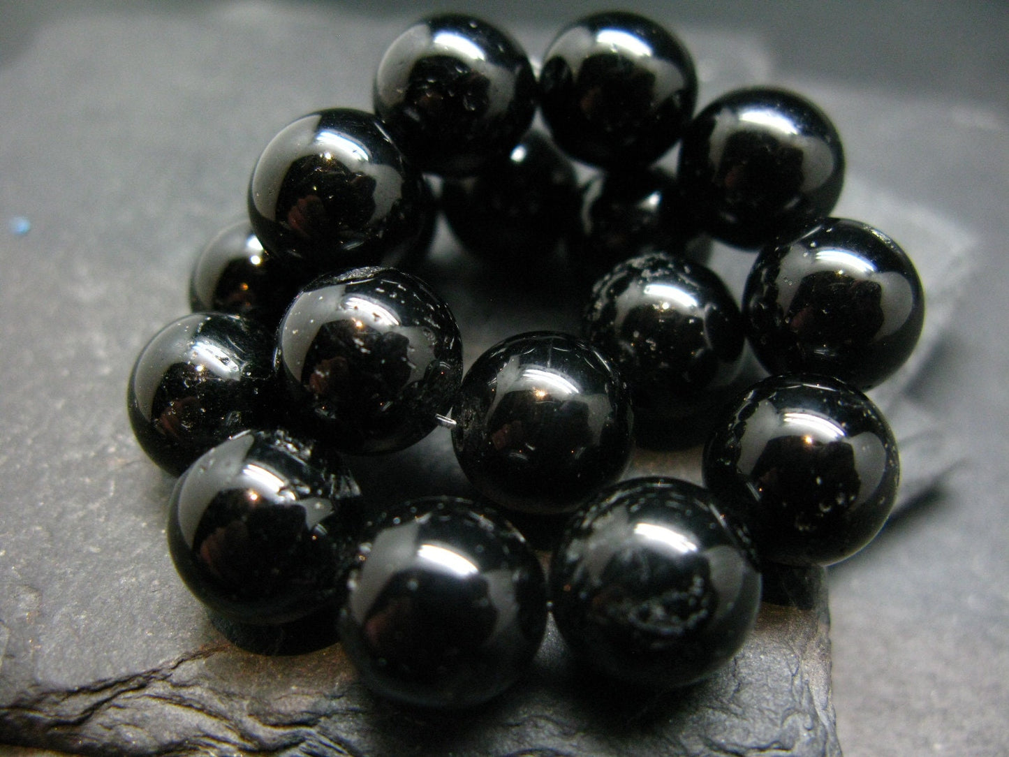 Black Tourmaline Genuine Bracelet ~ 7 Inches ~ 12mm Round Beads