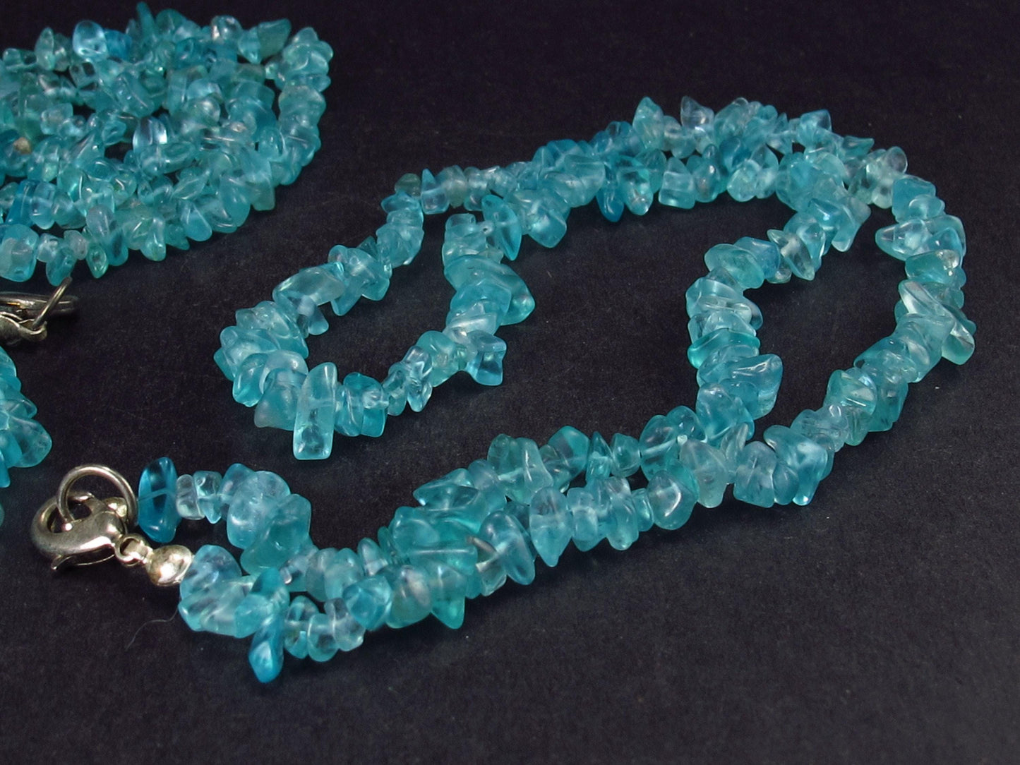 Fantastic Set of Three Natural Gemmy Neon Blue Apatite Free Form Bead Necklace from Brazil - 18'' Each