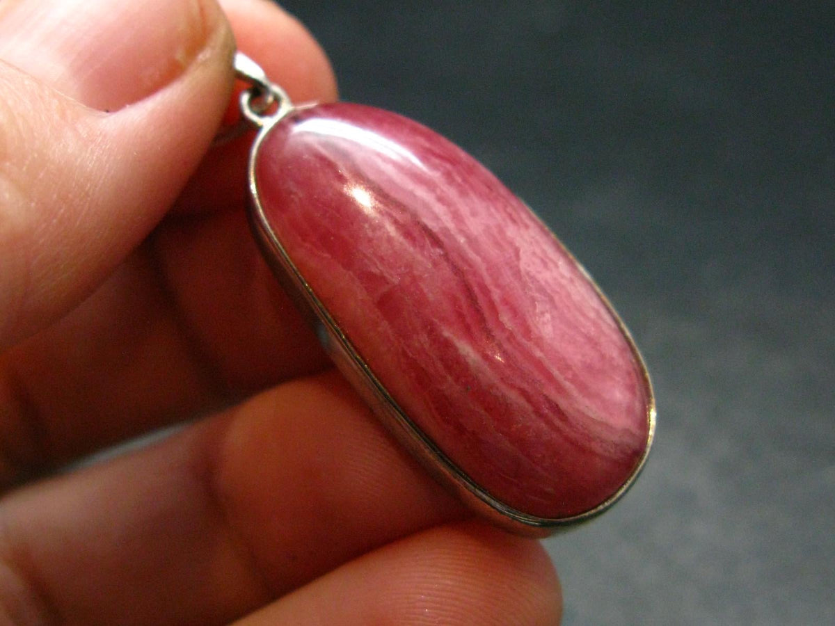 Rare Rhodochrosite Sterling Silver Pendant From Argentina - 1.5" - 8.78 Grams