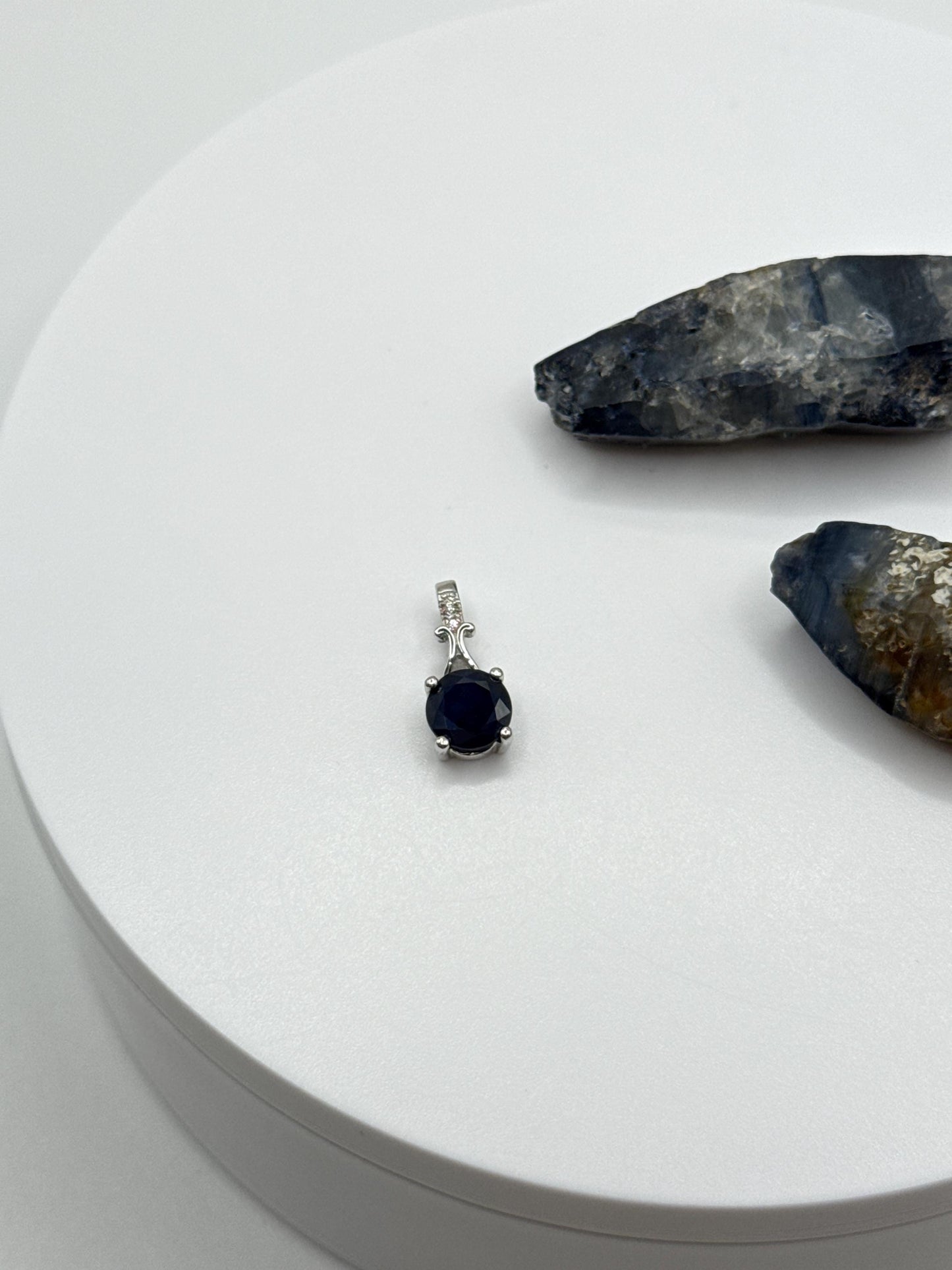 Natural Sapphire Sterling Silver Pendant | September Birthstone Necklace
