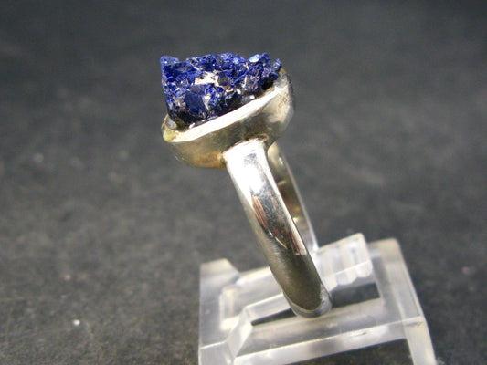 Deep Blue Evening Sky above Desert!! Saturated Royal Blue Rough Azurite Sterling Silver Ring - Size 9