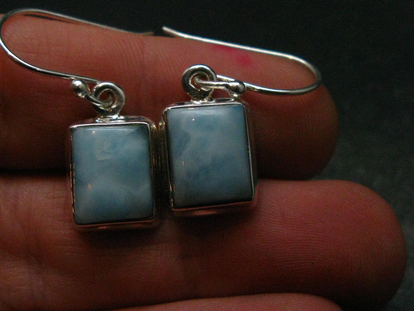 Natural Cabochon Larimar Pectolite 925 Sterling Silver Earrings from Dominican Republic - 4.32 Grams