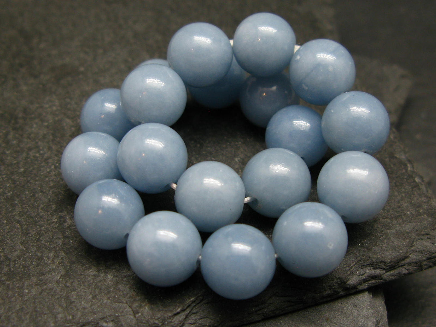 Angelite Anhydrite Genuine Bracelet ~ 7 Inches ~ 10mm Round Beads