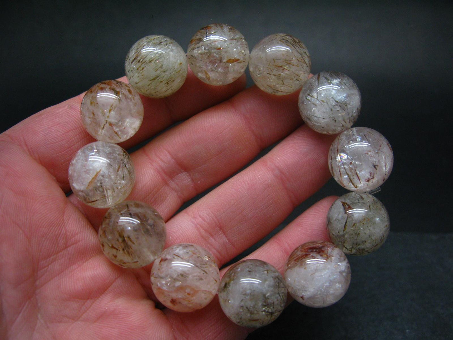 Red Rutilated Quartz Genuine Bracelet ~ 7 Inches ~ 17mm Round Beads