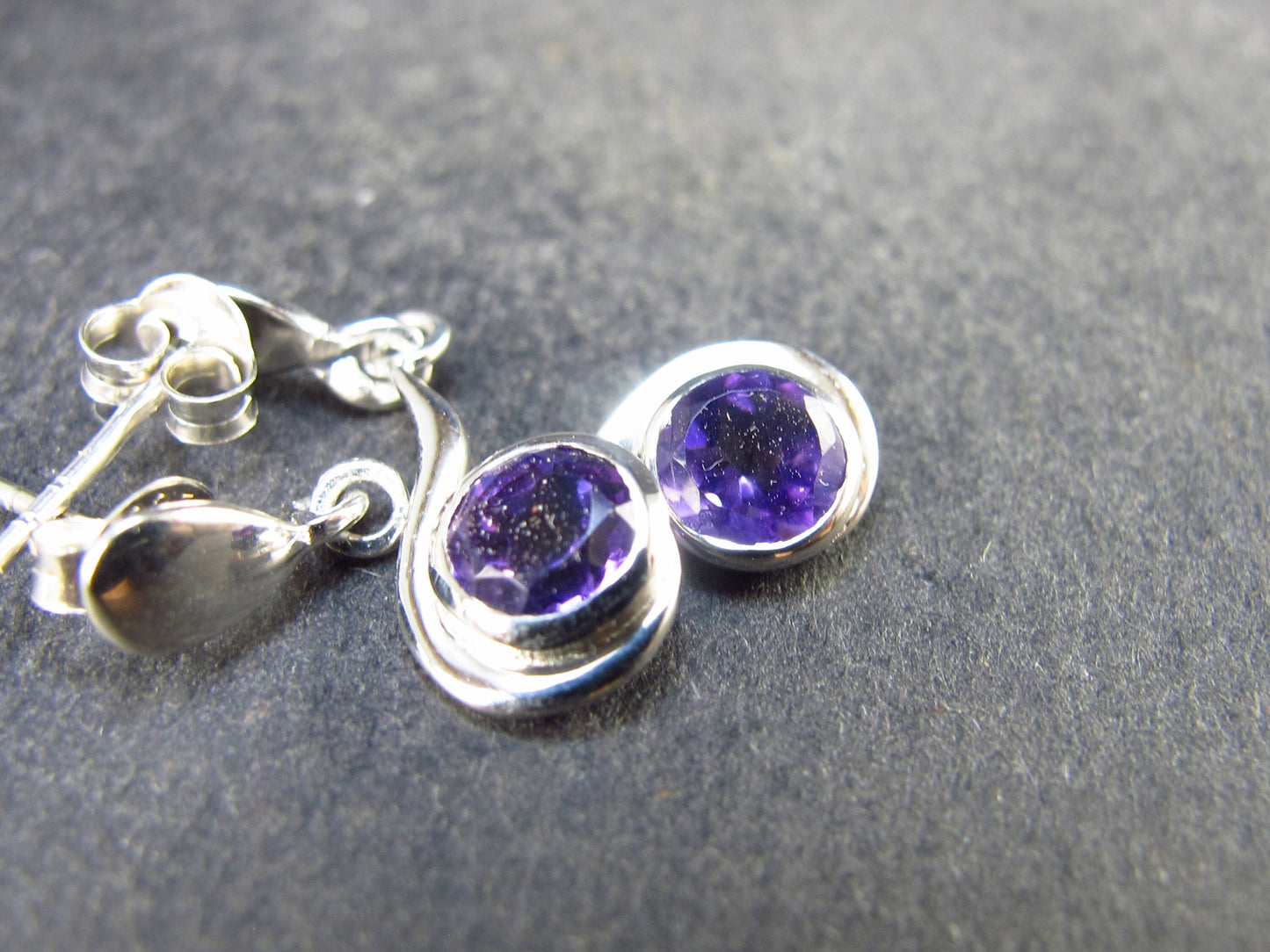 Rich Purple Amethyst Faceted Stud Earrings In Sterling Silver from Brazil - 1.66 Grams