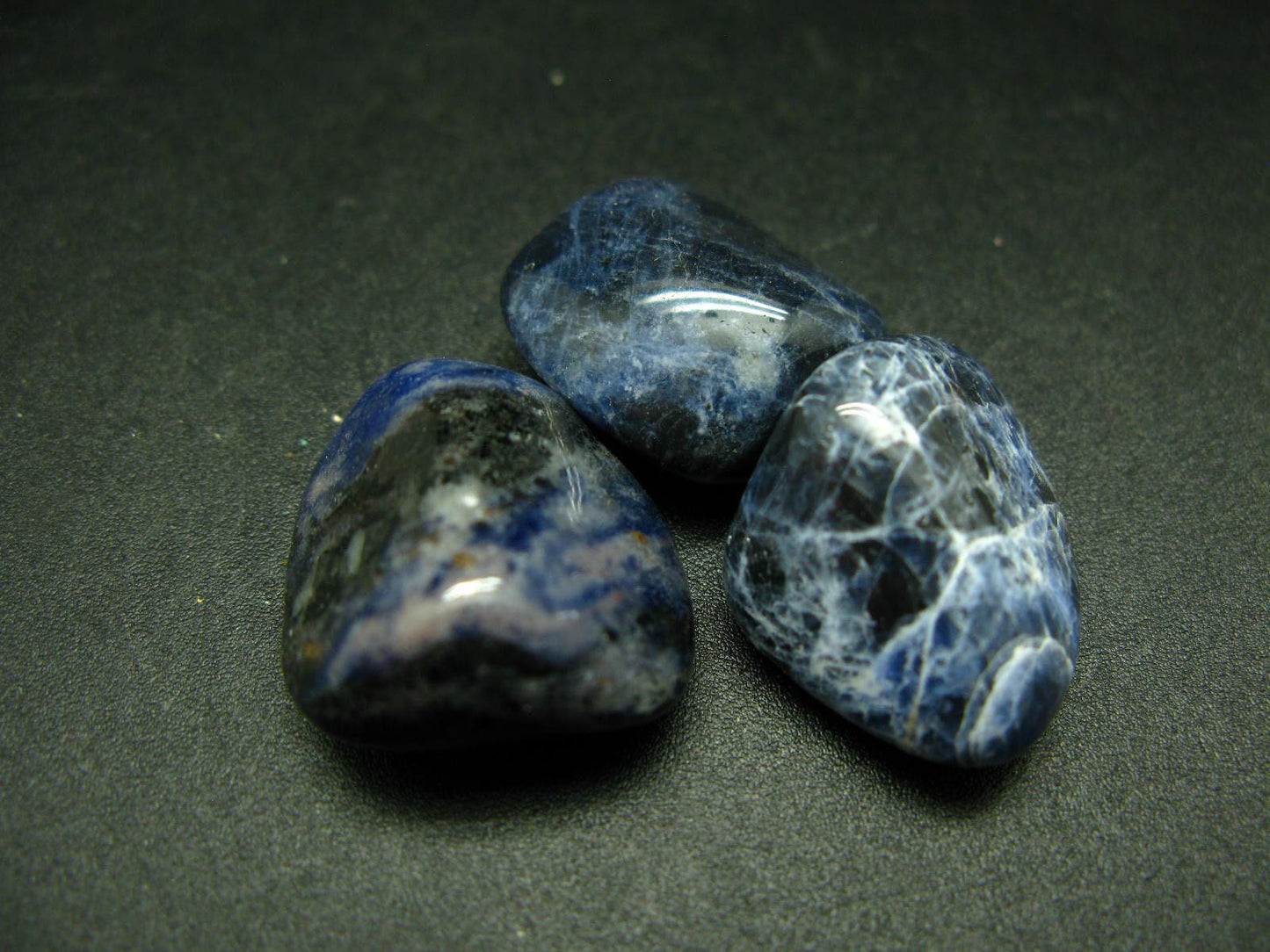 Lot of 3 natural Sodalite tumbled stones from Brazil