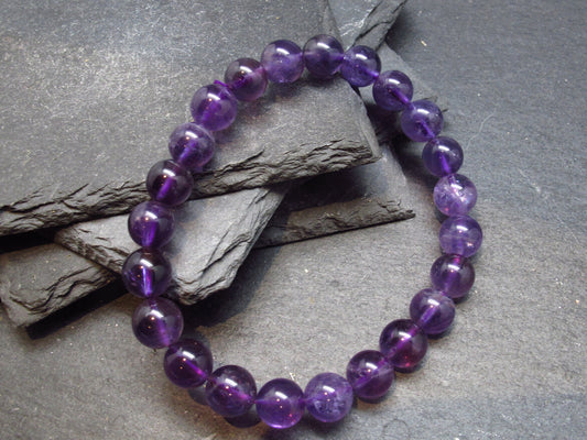 Amethyst Genuine Bracelet ~ 7 Inches ~ 8mm Round Beads
