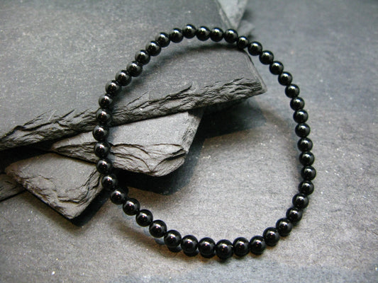 Black Spinel Genuine Bracelet ~ 7 Inches ~ 4mm Round Beads