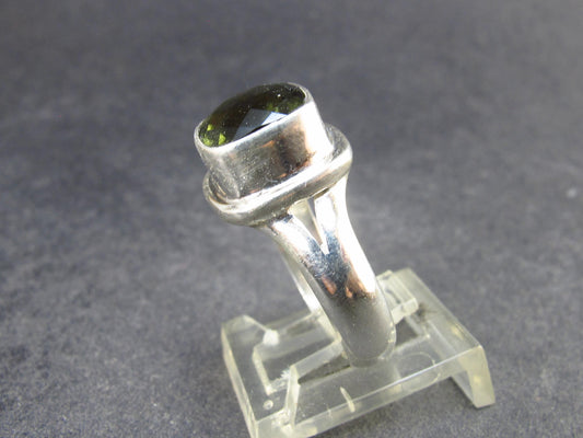Moldavite Tektite Facetted Silver Ring from Czech Republic - Size 7 - 6.54 Grams