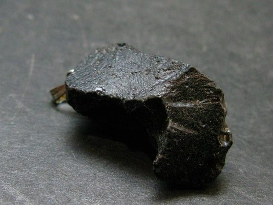 Tibetan Black Tektite Silver Pendant From Tibet - 1.4" - 5.46 Grams