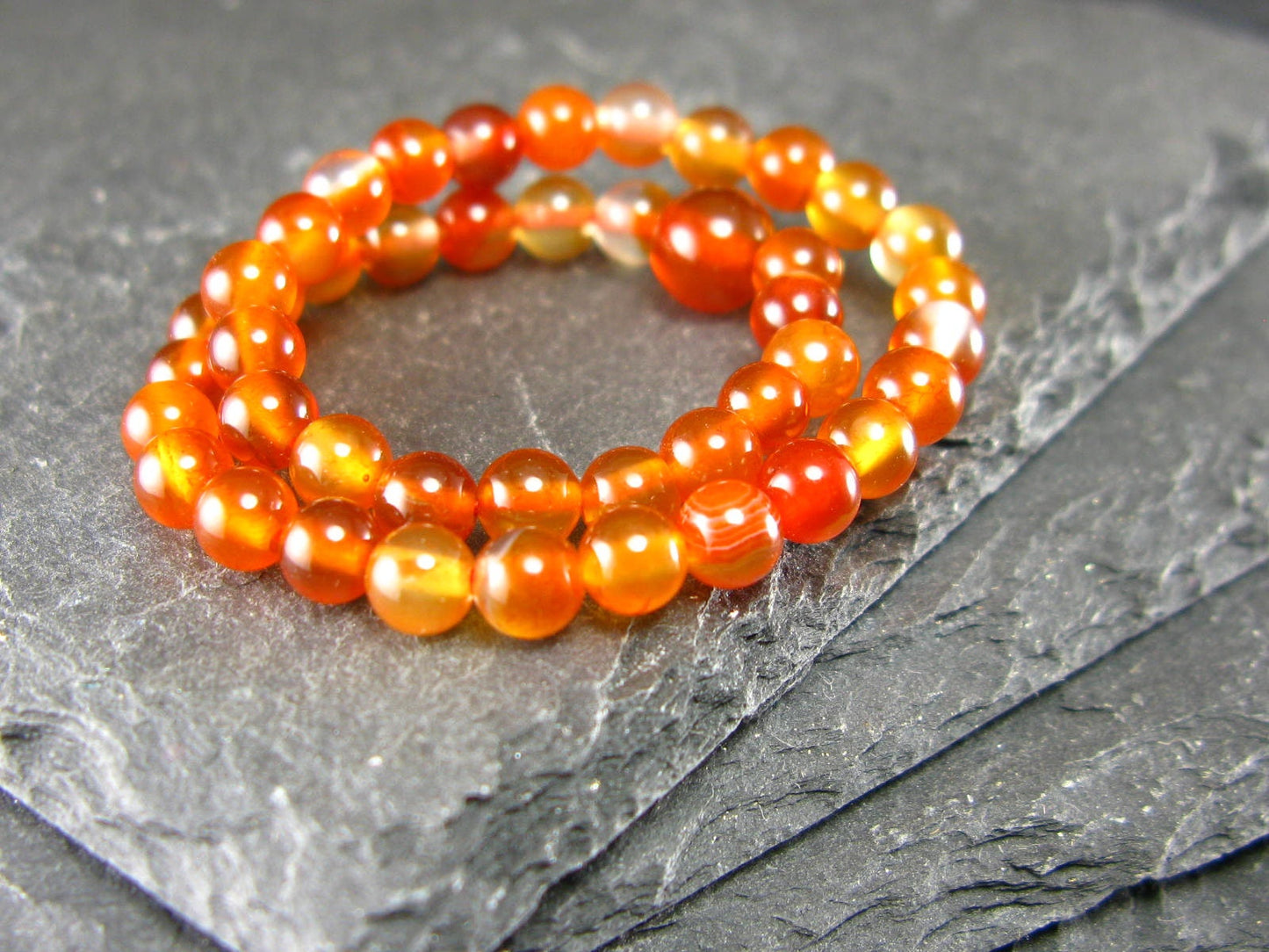 Carnelian Genuine Bracelet ~ 7 Inches ~ 4mm Round Beads