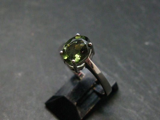 Moldavite Tektite Silver Ring from Czech Republic - Size 8 - 3.08 Grams