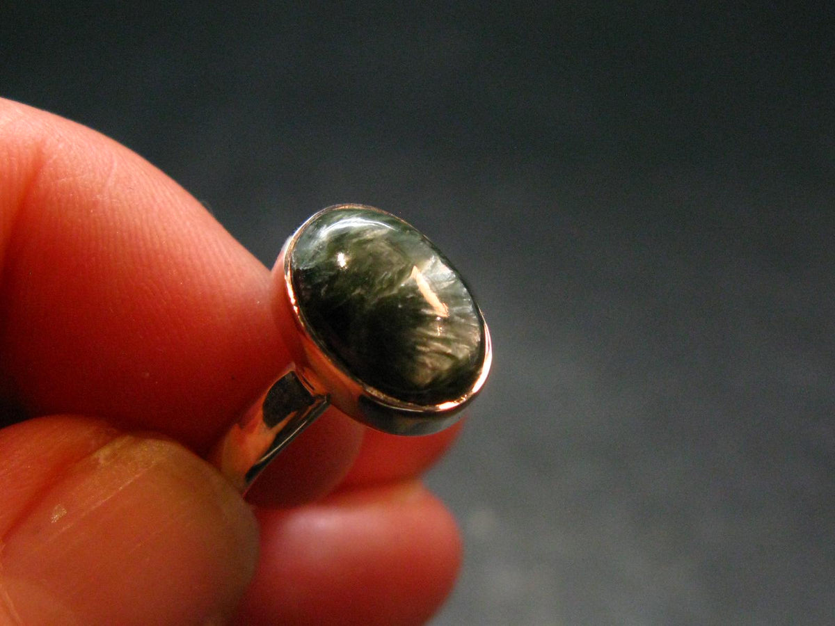Seraphinite Clinochlore Angel Wings 925 Silver Ring From Russia - 2.38 Grams - Size 7
