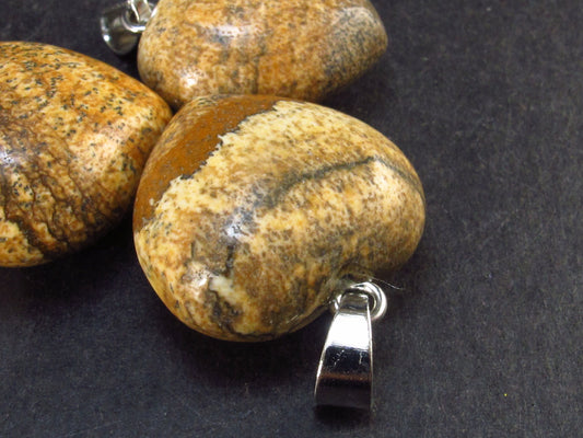 Set of 3 Natural Picture Jasper Heart Pendant From Brazil