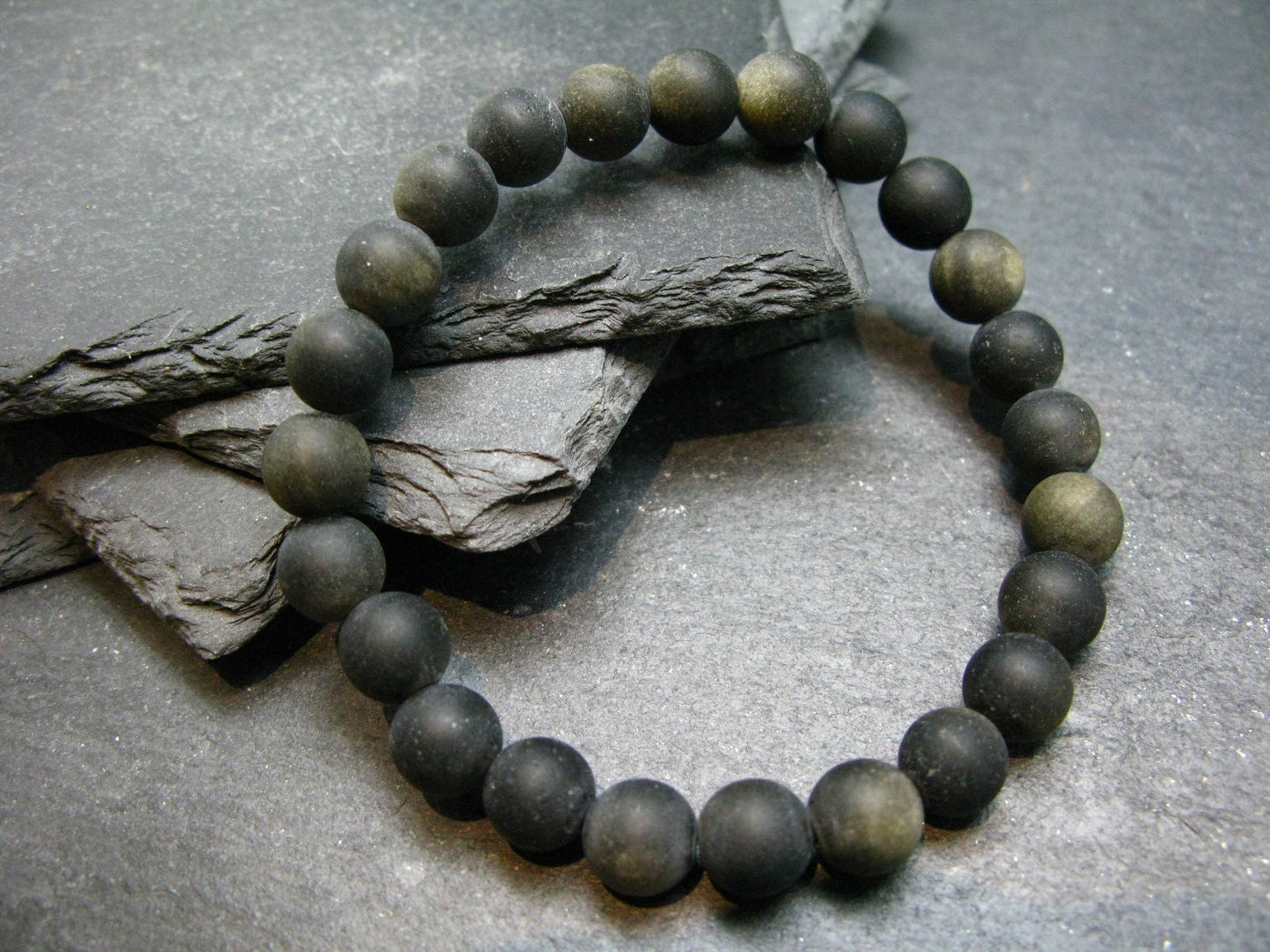 Goldsheen Obsidian Genuine Bracelet ~ 7 Inches ~ 8mm Round Beads