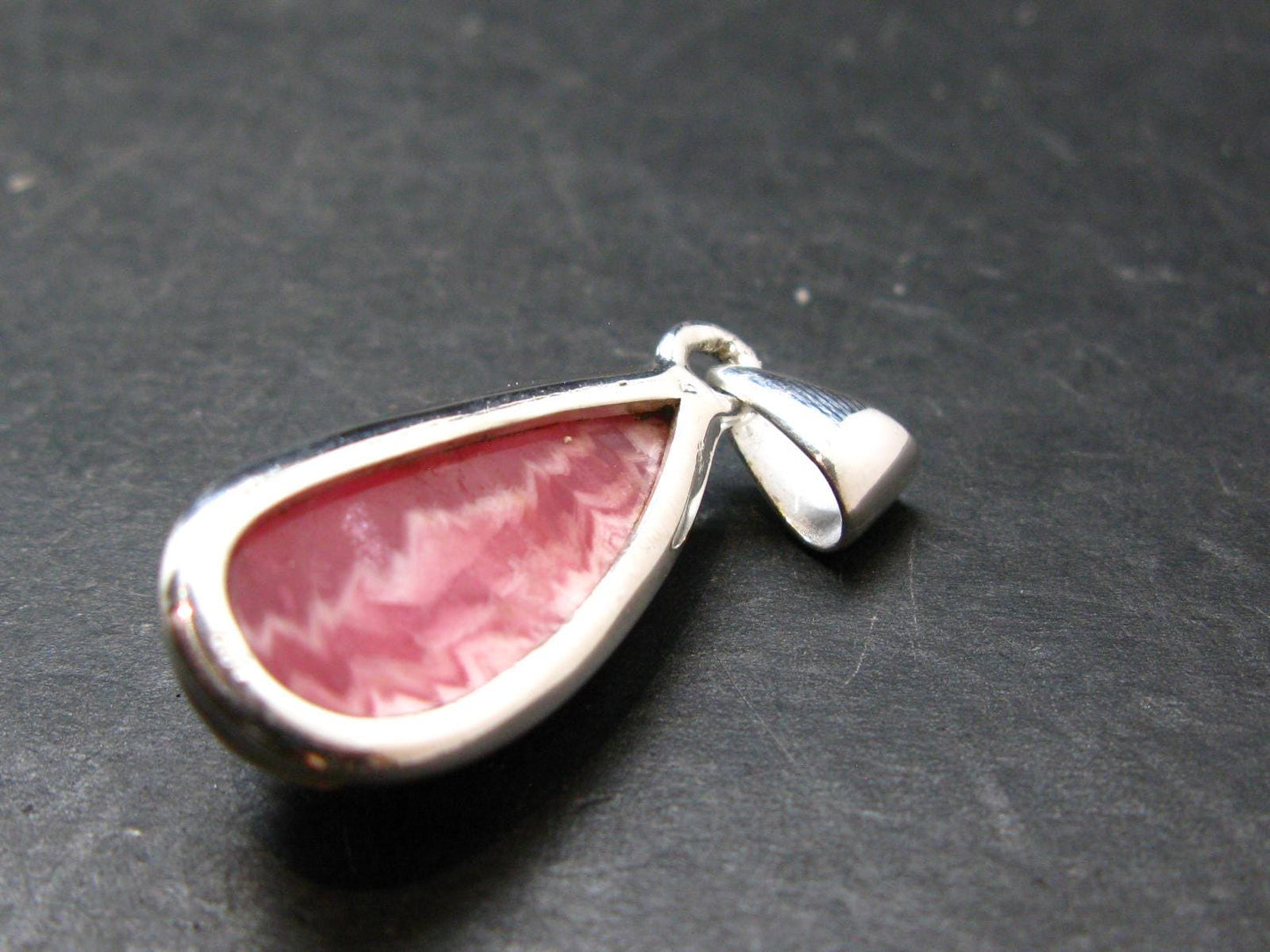 Rhodochrosite Silver Plated Pendant From Argentina - 1.4" - 6.73 Grams