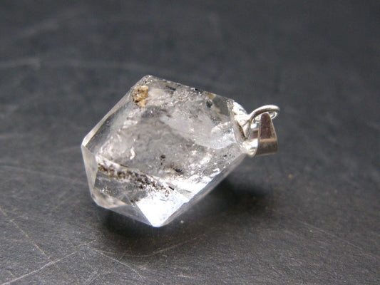 Fine Natural Herkimer Diamond Silver Pendant From New York - 0.9" - 3.79 Grams