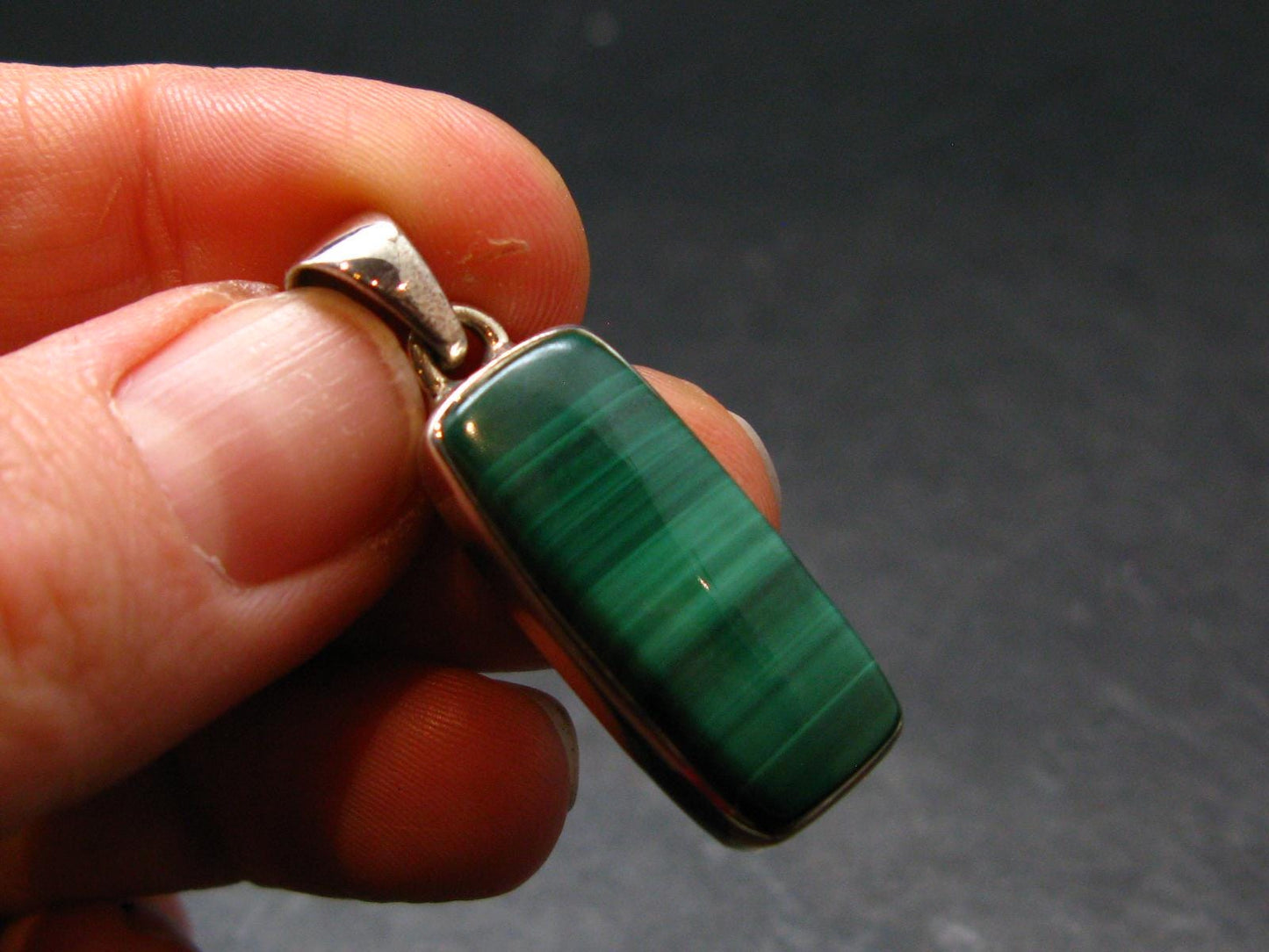 Genuine Vivid Vibrant Green Malachite Sterling Silver Pendant From Congo - 1.3" - 5.56 Grams
