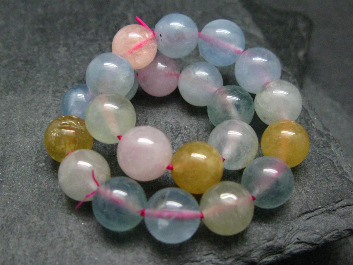 Aquamarine Morganite & Heliodor Genuine Bracelet ~ 7 Inches ~ 9mm Round Beads