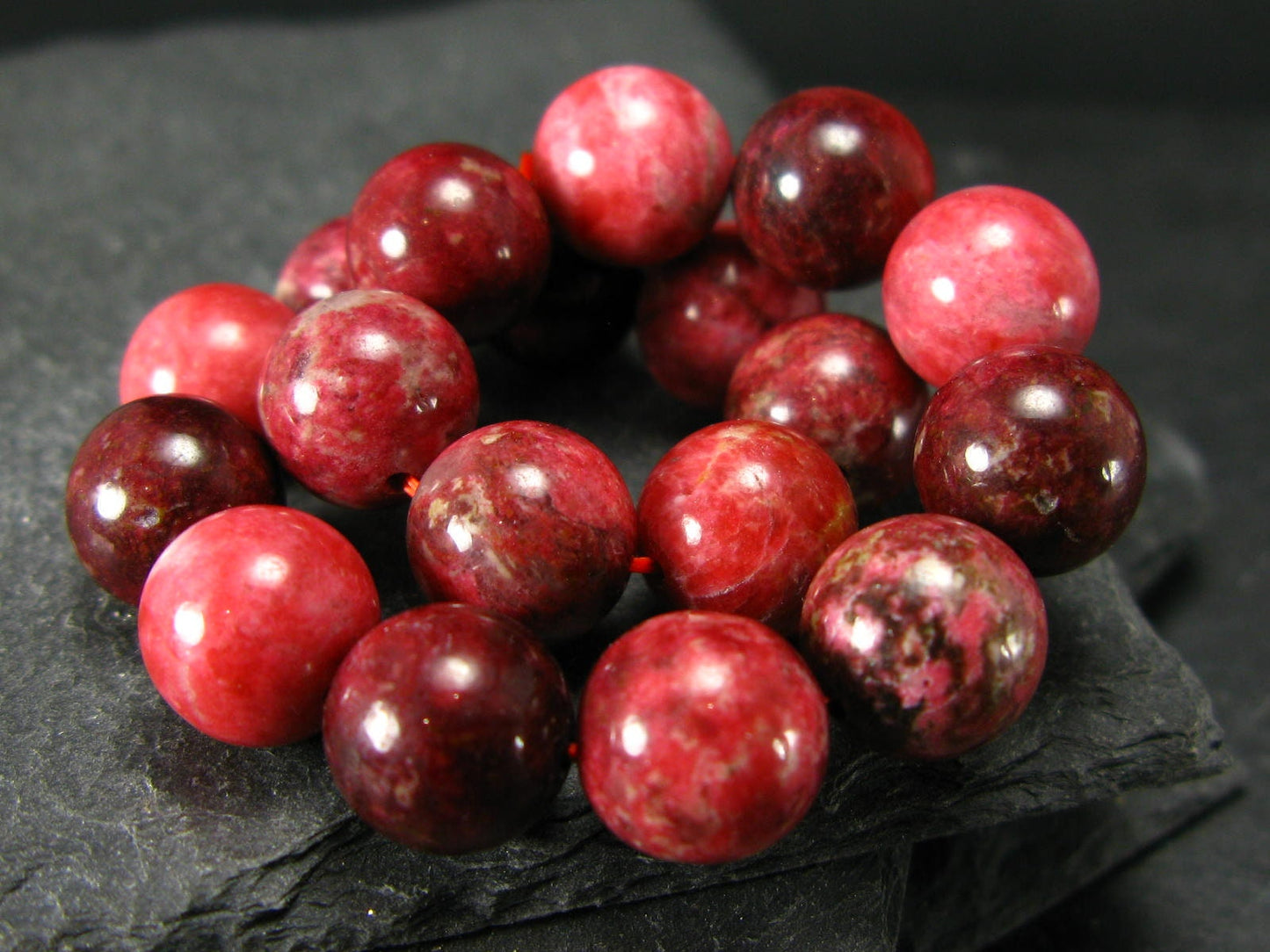Thulite Genuine Bracelet ~ 7 Inches ~ 10mm Round Beads