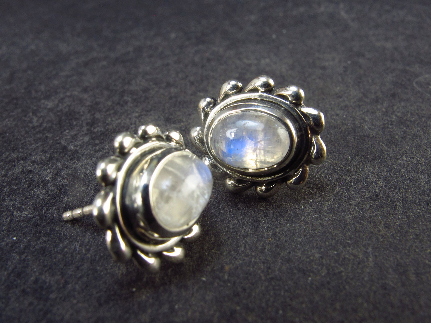 Moonstone Stud Earrings In Sterling Silver From India - 2.75 Grams