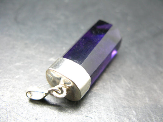 Genuine Rich Purple Faceted Amethyst Silver Pendant From Brazil - 2.1" - 14.48 Grams
