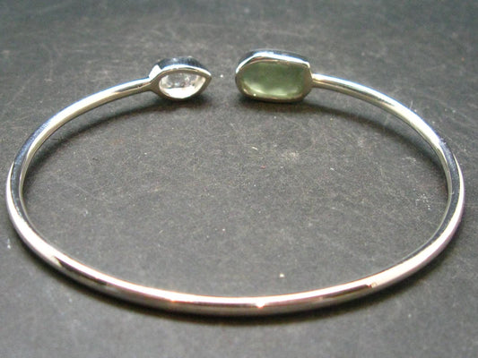 Herkimer Diamond & Moldavite Silver Bracelet - Size Adjustable - 4.33 Grams