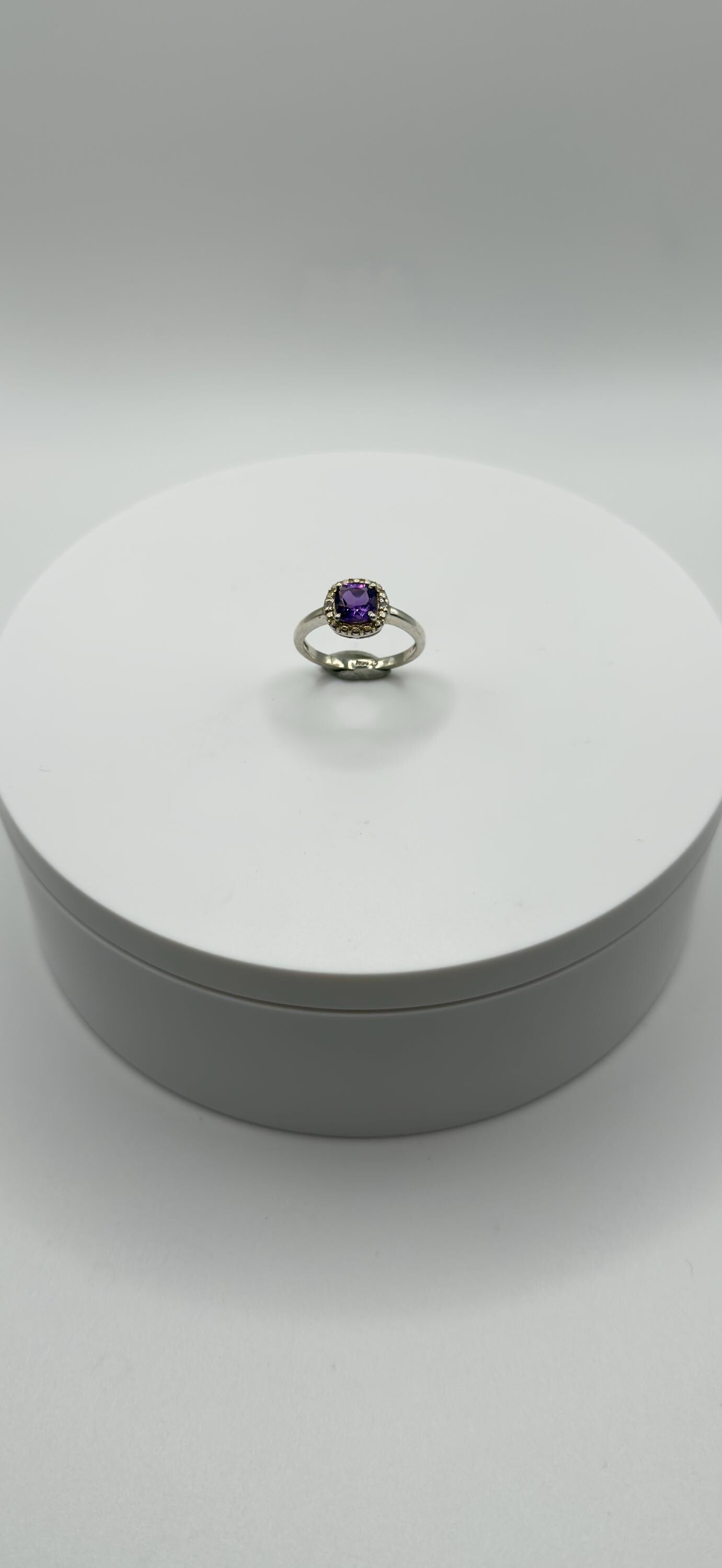 Amethyst Halo Ring – Sterling Silver – Classic Elegance with a Purple Glow - Size 7