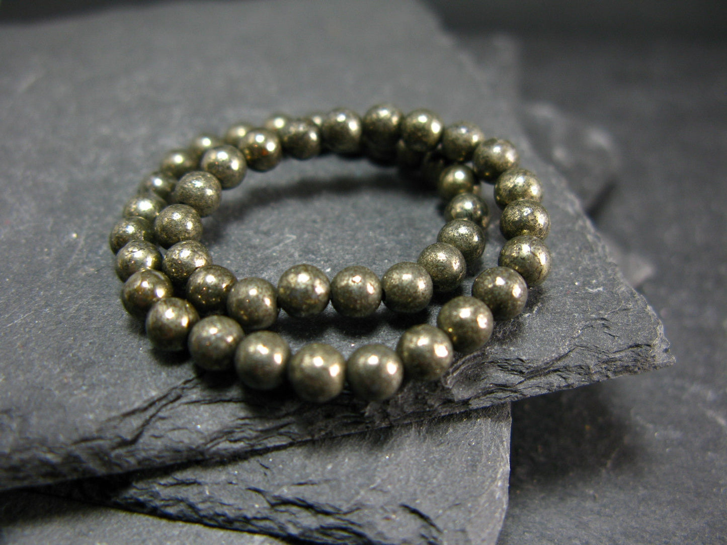 Pyrite Genuine Bracelet ~ 7 Inches ~ 4mm Round Beads