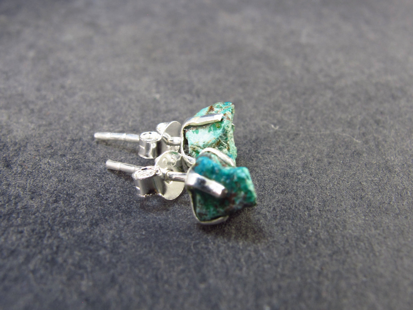 Raw Chrysocola Silver Stud Earrings from Peru